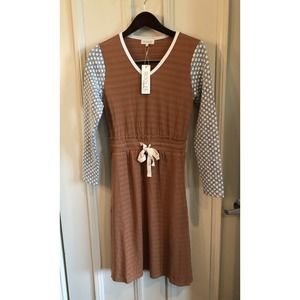 NWT ROOLEE size S MIDI DRESS Burnt Orange w/ Polka Dot Long Sleeves NEW Z22